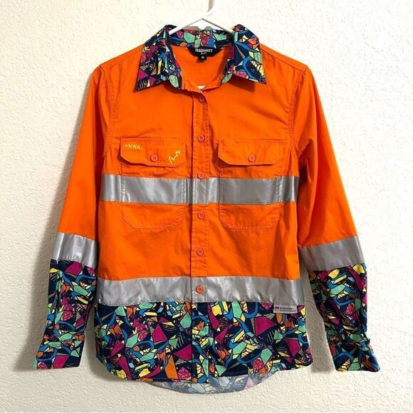Workwear Hi Visibility Railroad Saftey Shirt Button Down Neon Orange Reflective - Picture 2 of 15